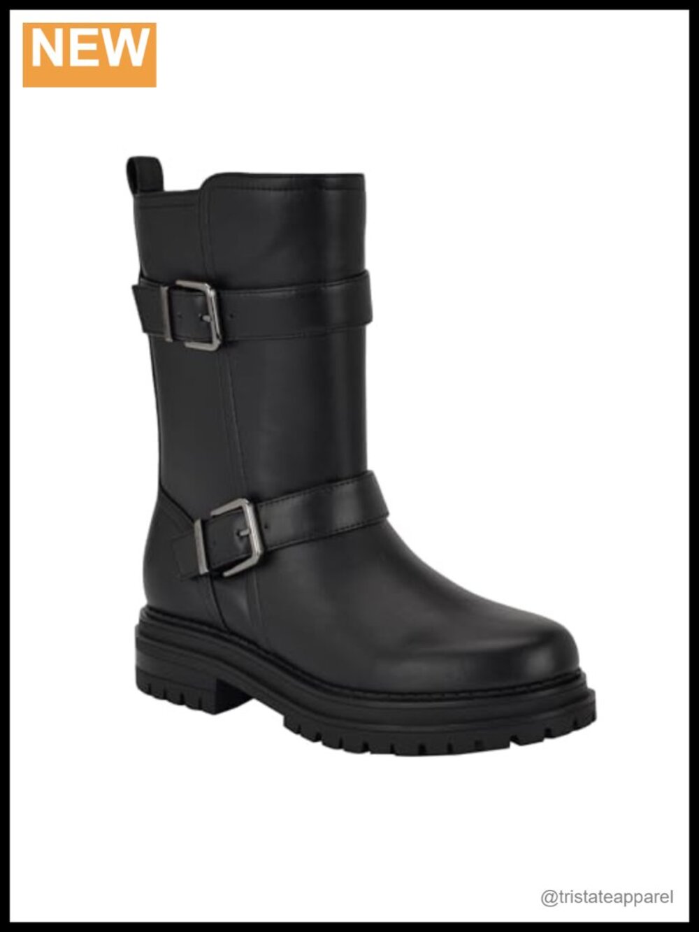 Faux Leather Mid-Calf Boots with Lug Sole & Almond Toe